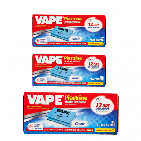 Vape Piastrine Insetticida Zanzare per elettroemanatore 3 Scatole da 30 Piastrine
