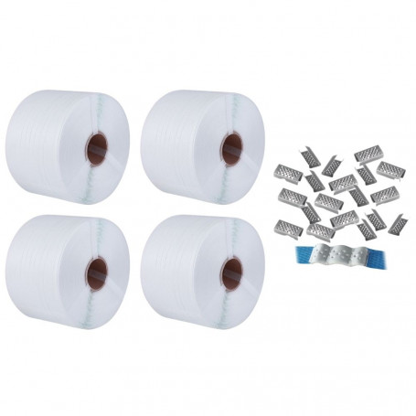 Set Reggia Bianca 4 Bobine da 900 Metri  E Sigilli Semi Aperti 4000 Pezzi Per Reggia Polipropilene mm 12