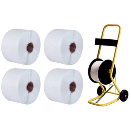 Set Reggia Bianca 4 Bobine da 900 Metri E Carrello Portareggia PP/TEX Telaio Robusto Diametro interno mm 62