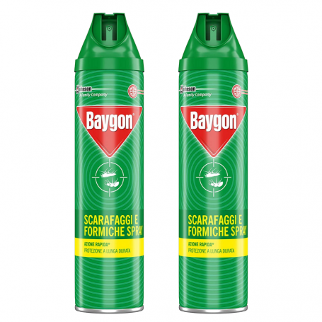 Baygon Insetticida spray Scarafaggi e Formiche formula Plus 2 Flaconi da 400 ml